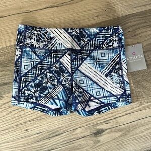 Athleta NWT biker shortie shorts blue‎ abstract print women’s small
